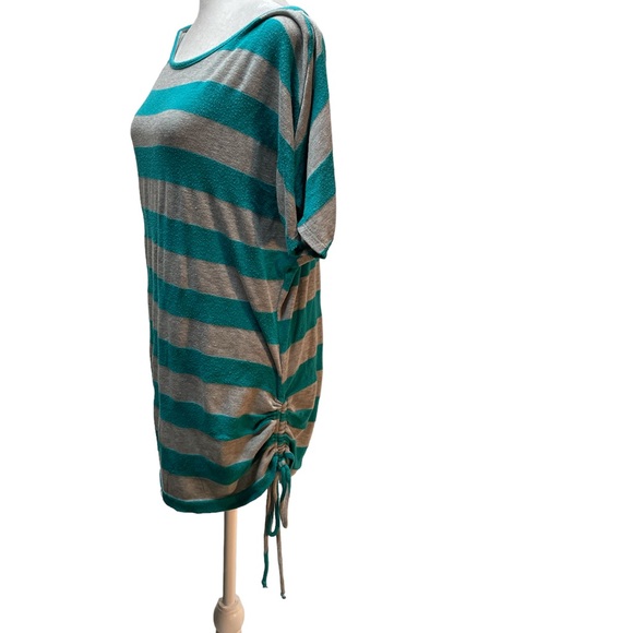 Juniper Ln Maternity Teel & Gray Striped Short Sleeve Knit Shirt Ruched Sides XL - Picture 4 of 10